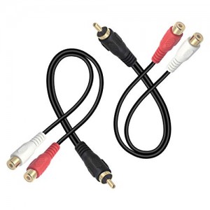 RCA Y Splitter (8 Inch) 1 Male to 2 Female Stereo Audio Cable Gold Plated Dual RCA Female Adapter 2 Pack