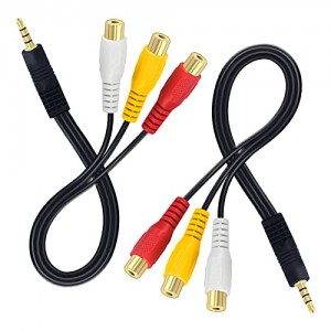 Video AV Component Adapter Cable 3.5mm Male（CTIA）to 3 Female RCA AV Input Adapter Gold Plated （9 Inches）2-Pack