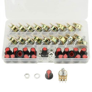 20 PCS B10K 10K Ohm Knurled Shaft Dual Rotary Taper Potentiometer with Cap Kit (B10K)