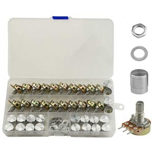 20 PCS B10K 10K Ohm Knurled Shaft Linear Rotary Taper Potentiometer with Cap Kit (B10K)