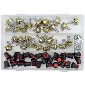 27 PCS B1K-1M Ohm Potentiometer Assortment Kit Knurled Shaft Linear Rotary Taper Potentiometer Kit with Cap