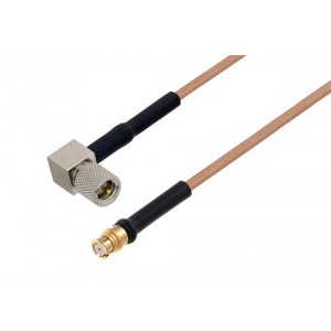 10-32 Male Right Angle to Push-On SMP Female Flexible Cable 12 Inch Length Using ET-RG178 Coax