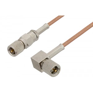 10-32 Male to 10-32 Male Right Angle Cable 12 Inch Length Using ET-RG178 Coax, RoHS