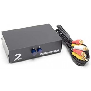 2 Way AV Switch - 2 Input 1 Output RCA Selector Switch for Composite Audio and Video - Switcher Box - Includes RCA Composite Cable (Black)