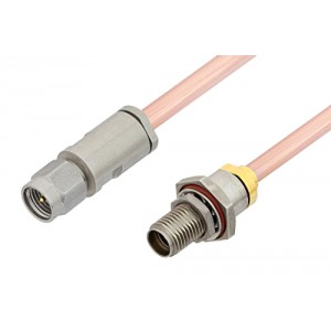 3.5mm Male to 3.5mm Female Bulkhead Cable 6 Inch Length Using ET-RG402 Coax, RoHS