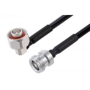 4.1/9.5 Mini DIN Male Right Angle to 4.1/9.5 Mini DIN Female Low PIM Cable 12 Inch Length Using 1/4 inch Superflexible Coax