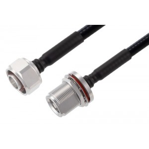 4.1/9.5 Mini DIN Male to 4.1/9.5 Mini DIN Female Bulkhead Low PIM Cable 12 Inch Length Using 1/4 inch Superflexible Coax