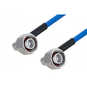 Plenum 4.1/9.5 Male Right Angle to 4.1/9.5 Male Right Angle Low PIM Cable 12 Inch Length Using ET38365 Coax , LF Solder