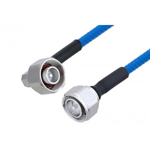 Plenum 4.1/9.5 Mini DIN Male Right Angle to 4.3-10 Male Low PIM Cable 12 Inch Length Using ET38365 Coax , LF Solder