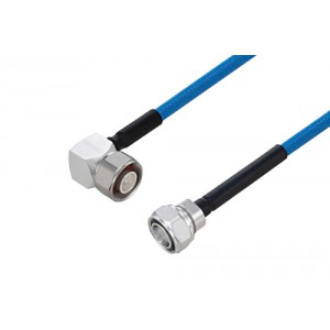 Plenum 4.1/9.5 Mini DIN Male Right Angle to 4.3-10 Male Low PIM Cable 12 Inch Length Using ET38365 Coax Using Times Microwave Parts