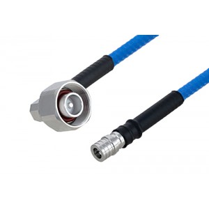 Plenum 4.1/9.5 Mini DIN Male Right Angle to QMA Male Low PIM Cable 12 Inch Length Using ET38365 Coax , LF Solder