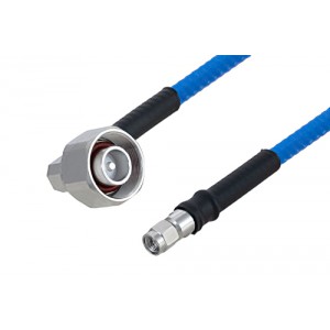 Plenum 4.1/9.5 Mini DIN Male Right Angle to SMA Male Low PIM Cable 12 Inch Length Using ET38365 Coax , LF Solder