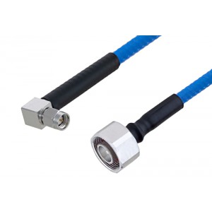 Plenum 4.1/9.5 Mini DIN Male to SMA Male Right Angle Low PIM Cable 12 Inch Length Using ET38365 Coax , LF Solder