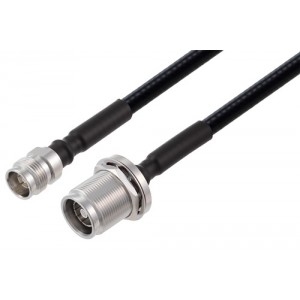 2.2-5 Female to 4.3-10 Female Bulkhead Low PIM Cable 12 Inch Length Using 1/4 inch Superflexible Coax