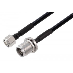 2.2-5 Male to 4.3-10 Female Bulkhead Low PIM Cable 12 Inch Length Using 1/4 inch Superflexible Coax