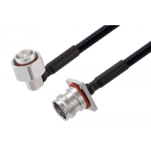 4.3-10 Male Right Angle to 4.3-10 Female 4 Hole Flange Low PIM Cable 12 Inch Length Using 1/4 inch Superflexible Coax