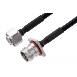 4.3-10 Male to 4.3-10 Female 4 Hole Flange Low PIM Cable 12 Inch Length Using 1/4 inch Superflexible Coax