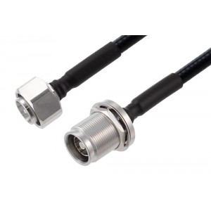 4.3-10 Male to 4.3-10 Female Bulkhead Low PIM Cable 12 Inch Length Using 1/4 inch Superflexible Coax