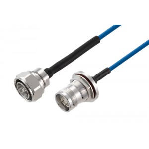 4.3-10 Male to 4.3-10 Female Bulkhead Low PIM Cable 12 Inch Length Using ET38402 Coax Using Times Microwave Components