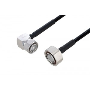 Fire Rated 4.3-10 Male Right Angle to 7/16 DIN Male Low PIM Cable 12 Inch Length Using SPF-250 Coax Using Times Microwave Parts