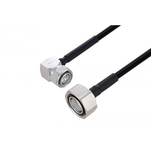 Outdoor Rated 4.3-10 Male Right Angle to 7/16 DIN Male Low PIM Cable 12 Inch Length Using SPO-250 Coax Using Times Microwave Parts