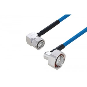 Plenum 4.3-10 Male Right Angle to 7/16 DIN Male Right Angle Low PIM Cable 12 Inch Length Using ET38365 Coax Using Times Microwave Parts