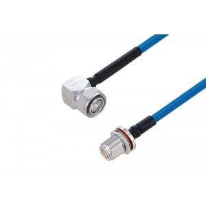 Plenum 4.3-10 Male Right Angle to N Female Bulkhead Low PIM Cable 12 Inch Length Using ET38365 Coax Using Times Microwave Parts