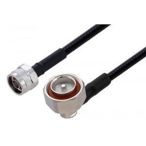 Fire Rated 7/16 DIN Male Right Angle to N Male Low PIM Cable 12 Inch Length Using SPF-250 Coax Using Times Microwave Parts