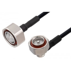 Outdoor Rated 7/16 DIN Male to 7/16 DIN Male Right Angle Cable Using SPO-250 Coax Using Times Microwave Parts in 12 inch