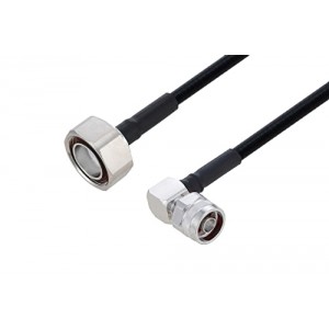 Outdoor Rated 7/16 DIN Male to N Male Right Angle Low PIM Cable 12 Inch Length Using SPO-250 Coax Using Times Microwave Parts