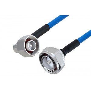 Plenum 4.1/9.5 Mini DIN Male Right Angle to 7/16 DIN Male Low PIM Cable 12 Inch Length Using ET38365 Coax , LF Solder