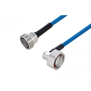 Plenum 7/16 DIN Male Right Angle to 7/16 DIN Female Low PIM Cable 12 Inch Length Using ET38365 Coax Using Times Microwave Parts