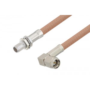 Slide-On BMA Plug Bulkhead to SMA Male Right Angle Cable 6 Inch Length Using ET-RG400 Coax