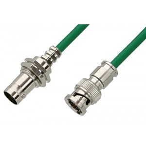 75 Ohm BNC Male to 75 Ohm BNC Female Bulkhead Cable 12 Inch Length Using 75 Ohm ET38347 Green Coax