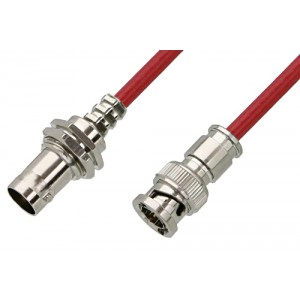 75 Ohm BNC Male to 75 Ohm BNC Female Bulkhead Cable 12 Inch Length Using 75 Ohm ET38346 Red Coax