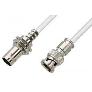 75 Ohm BNC Male to 75 Ohm BNC Female Bulkhead Cable 12 Inch Length Using 75 Ohm ET38345 White Coax