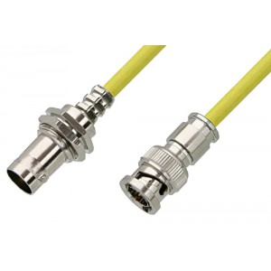 75 Ohm BNC Male to 75 Ohm BNC Female Bulkhead Cable 12 Inch Length Using 75 Ohm ET38344 Yellow Coax