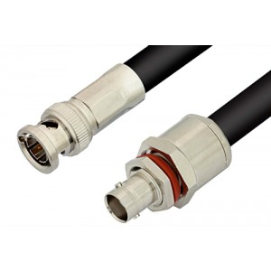 75 Ohm BNC Male to 75 Ohm BNC Female Bulkhead Cable 12 Inch Length Using 75 Ohm ET-RG11 Coax, RoHS