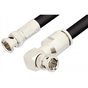 75 Ohm BNC Male to 75 Ohm BNC Male Right Angle Cable 12 Inch Length Using 75 Ohm ET-RG11 Coax, RoHS