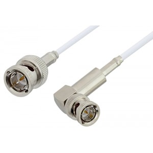 75 Ohm BNC Male to 75 Ohm BNC Male Right Angle Cable 12 Inch Length Using 75 Ohm ET-RG187 Coax, RoHS