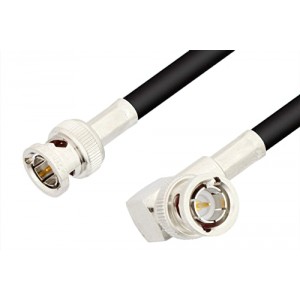 75 Ohm BNC Male to 75 Ohm BNC Male Right Angle Cable 12 Inch Length Using 75 Ohm ET-RG59 Coax