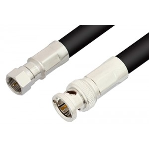 75 Ohm F Male to 75 Ohm BNC Male Cable 12 Inch Length Using 75 Ohm ET-RG11 Coax, RoHS