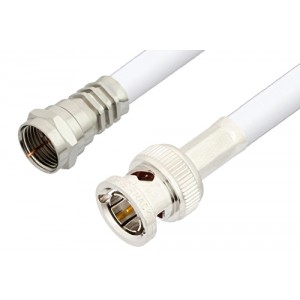 75 Ohm F Male to 75 Ohm BNC Male Cable 12 Inch Length Using 75 Ohm ET-RG59-WHITE Coax