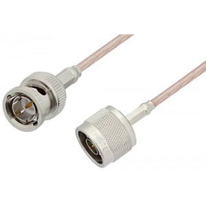 75 Ohm N Male to 75 Ohm BNC Male Cable 12 Inch Length Using 75 Ohm ET-RG179 Coax, RoHS