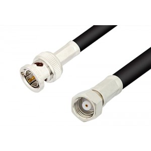 75 Ohm SMC Plug to 75 Ohm BNC Male Cable 12 Inch Length Using 75 Ohm ET-RG59 Coax, RoHS