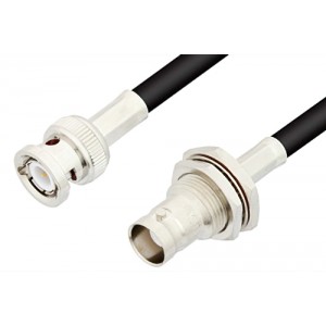 BNC Male to BNC Female Bulkhead Cable 12 Inch Length Using 75 Ohm ET-RG59 Coax, RoHS