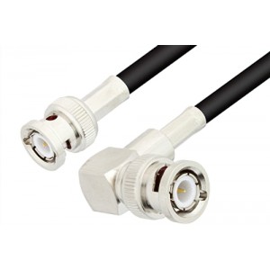 BNC Male to BNC Male Right Angle Cable 12 Inch Length Using 75 Ohm ET-RG59 Coax, RoHS