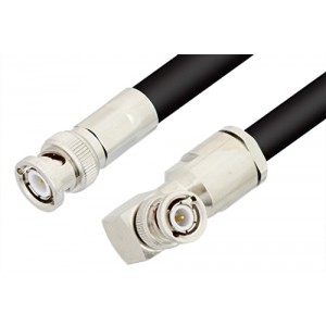 BNC Male to BNC Male Right Angle Cable 12 Inch Length Using ET-RG214 Coax, RoHS