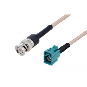 BNC Male to Water Blue FAKRA Jack Cable 12 Inch Length Using ET-RG316 Coax with HeatShrink