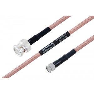 MIL-DTL-17 BNC Male to SMA Male Cable 12 Inch Length Using M17/60-ET-RG142 Coax